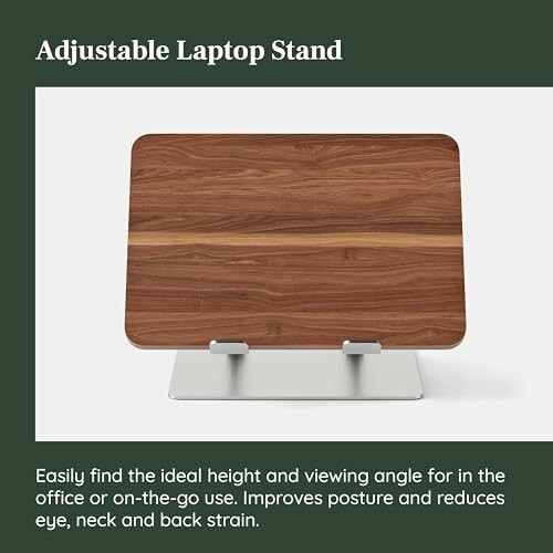 Adjustable laptop stand with wood finish and ergonomic benefits