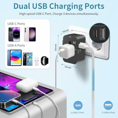 Dual USB charging ports with devices connected.