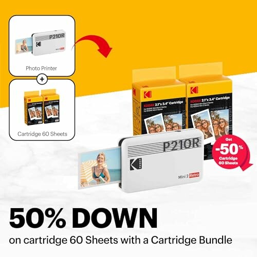 Kodak photo printer and cartridge bundle offer with 50% discount.