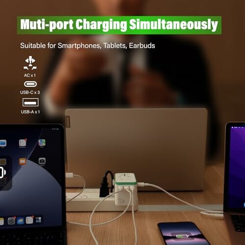 Multi-port charging station with devices connected.