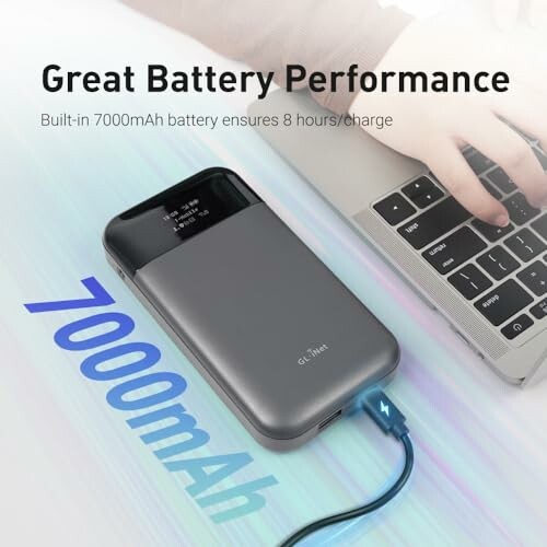 Portable power bank charging laptop with 7000mAh capacity