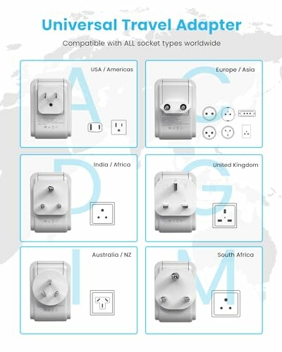 Universal travel adapter compatible with global socket types.